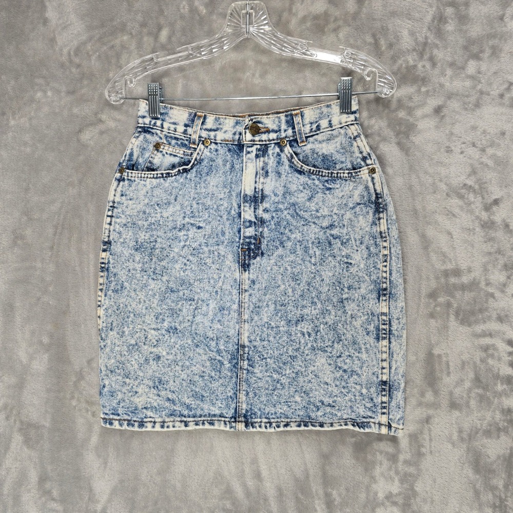 Chic Denim Skirt Womens 7 Blue Acid Wash High Waisted Vintage USA Retro Pencil